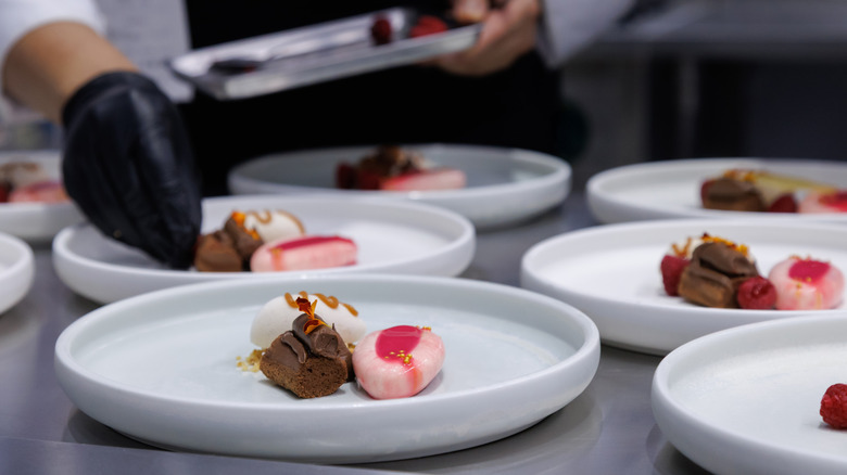 Plated dessert prepared in a professional kitchen