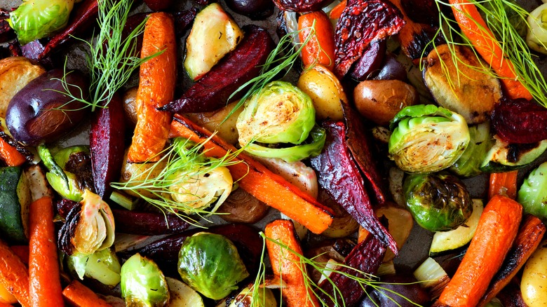 Roasted root vegetables and herbs