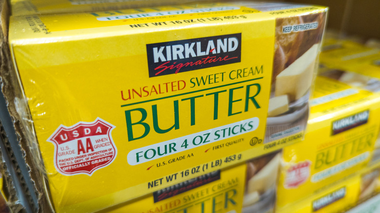 Close up of Kirkland Signature unsalted butter