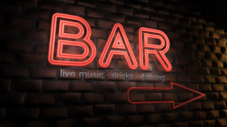 Neon entry sign for a local bar