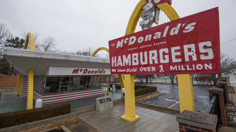 An old -chool McDonald's store front and signage