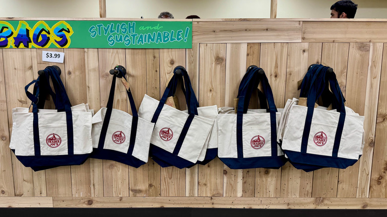 Trader Joe's shopping bags inside a store location