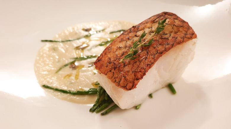 Chilean sea bass filet on plate