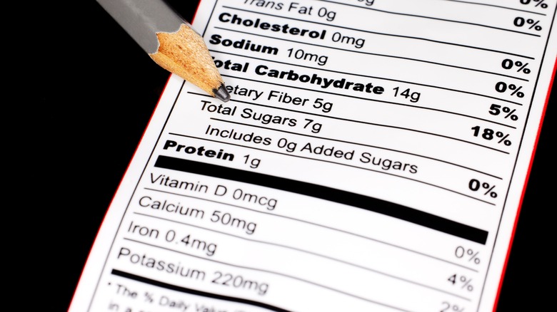 nutrition label with pencil