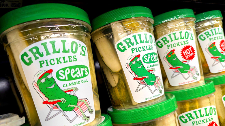 Shelf of Grillo's Pickles