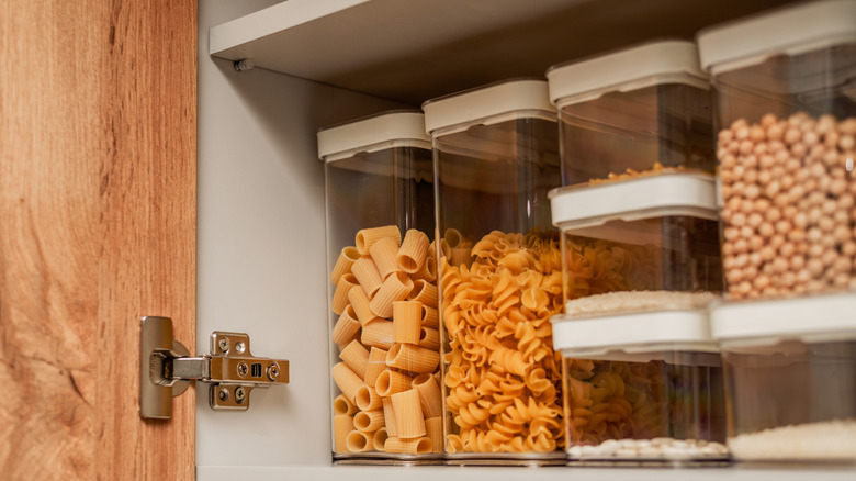 kitchen pantry with food storage containers