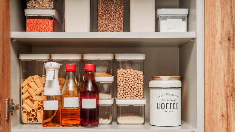organized pantry with clear plastic containers