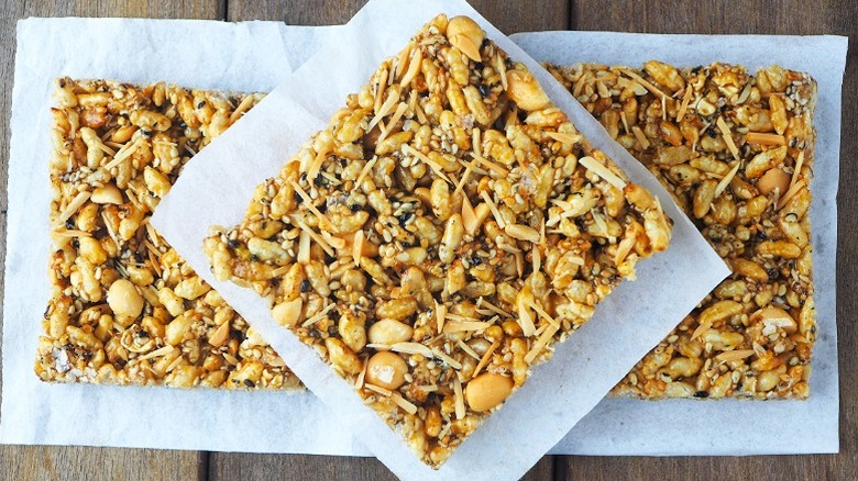Wax paper separating homemade granola bars