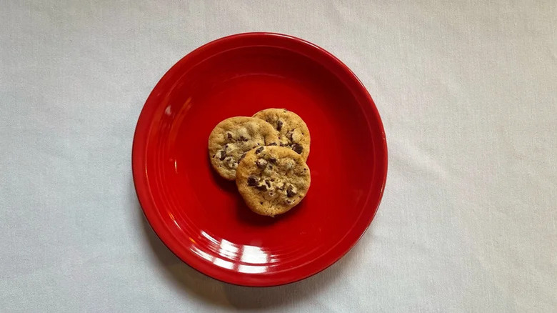 a plate of Costco mini chocolate chip cookies