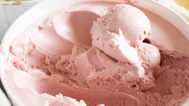 Close up of scooped strawberry ice cream