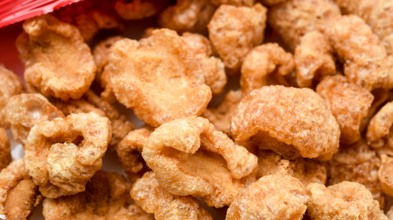 Close up of pork rinds out of the bag