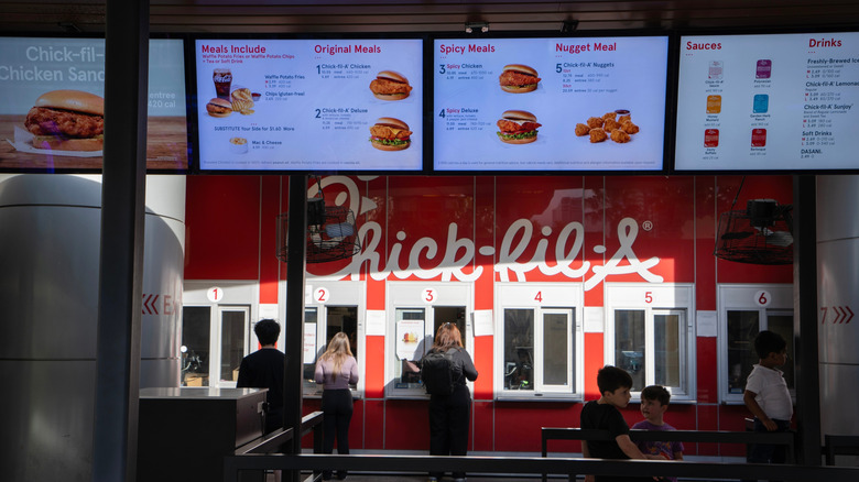 People ordering at a Chick-fil-A