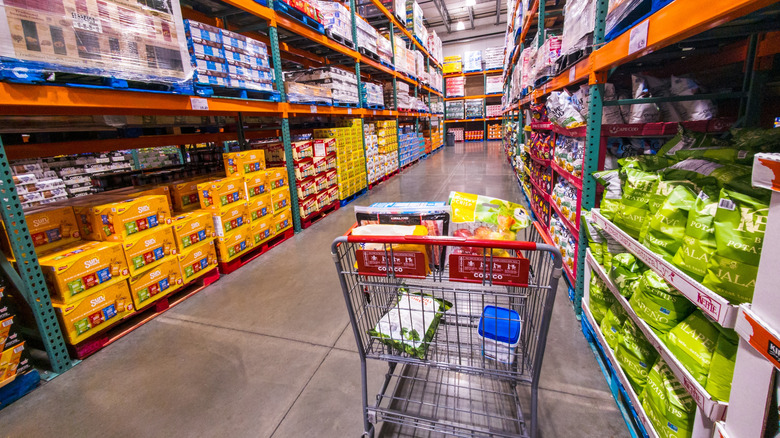 Costco cart in an aisle of the warehouse store
