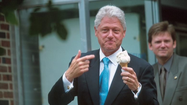 Bill Clinton with ice cream at Penn State campus creamery