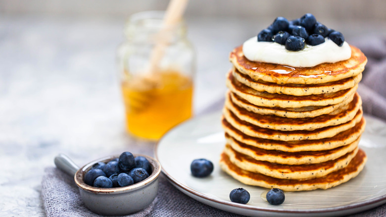Stack of blueberry pancakes