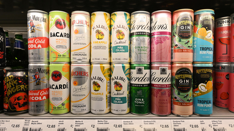 Canned cocktails for sale on a shelf