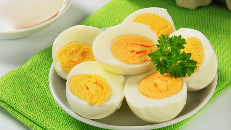 Plate of hard boiled eggs