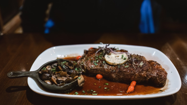 steak served at restaurant