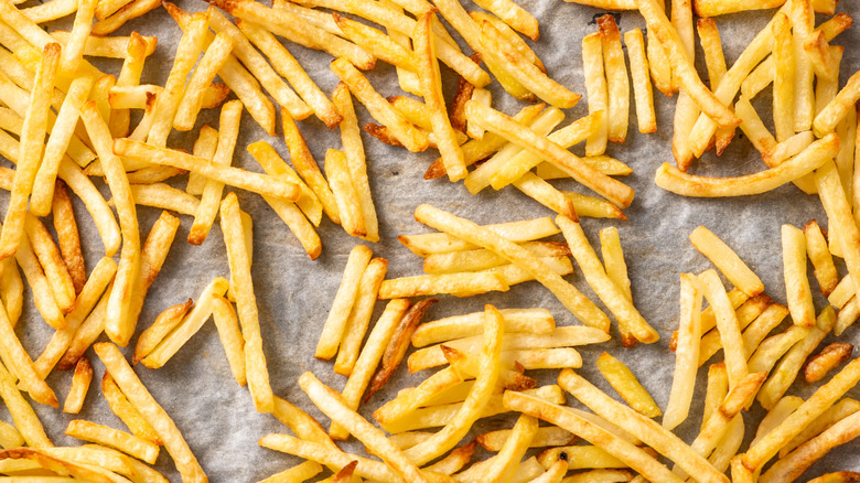 French fries on a baking sheet