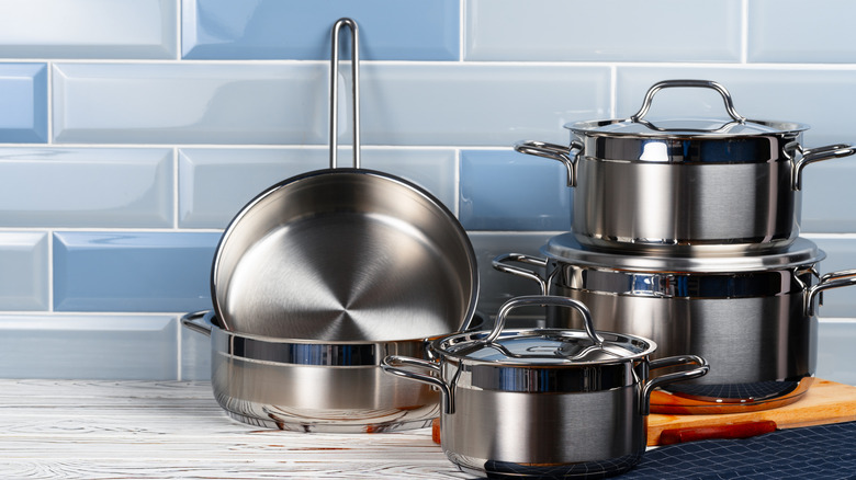 aluminum cookware on countertop