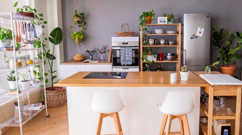 cozy kitchen with repurposed furniture