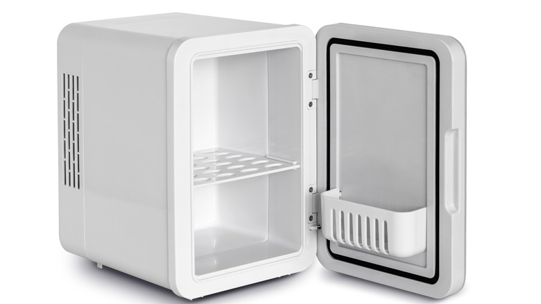Mini fridge with the door open