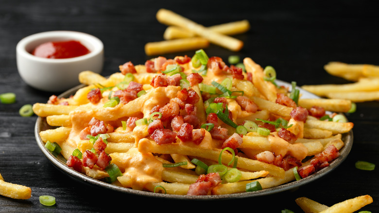 Loaded french fries with ketchup