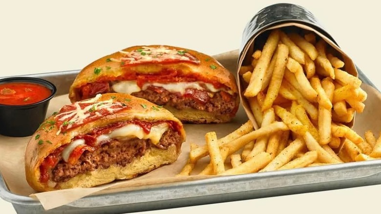 The Pizza Burger from Boston's Pizza Restaurant & Sports Bar