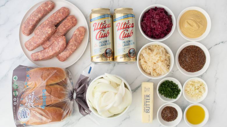Ingredients for Wisconsin-style beer brats