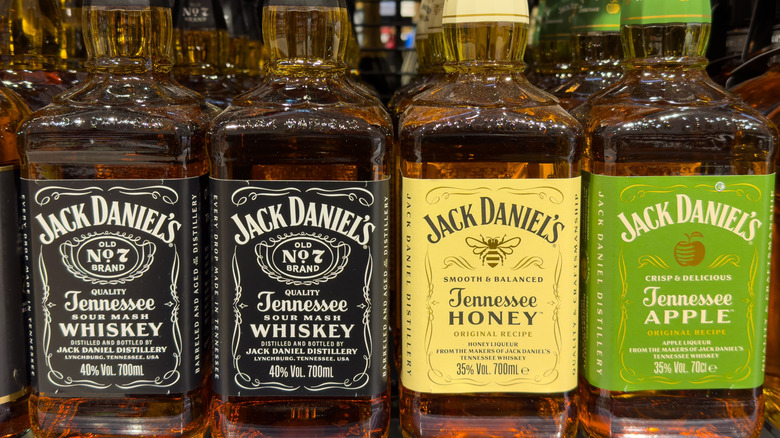 Jack Daniel's varieties on a store shelf.