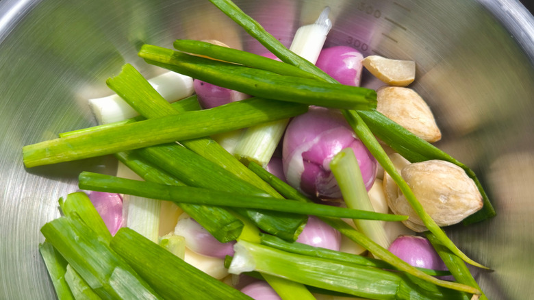Alliums in a metal bowl