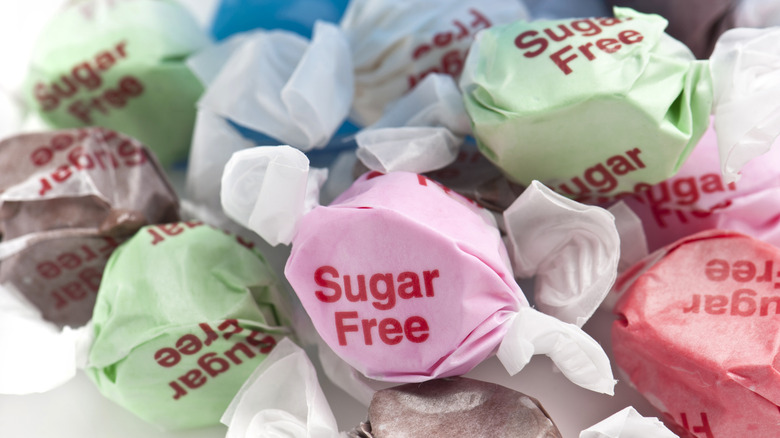 A pile of colorful, sugar free candies