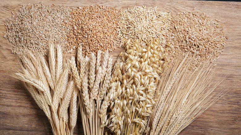 Grains on a wooden surface