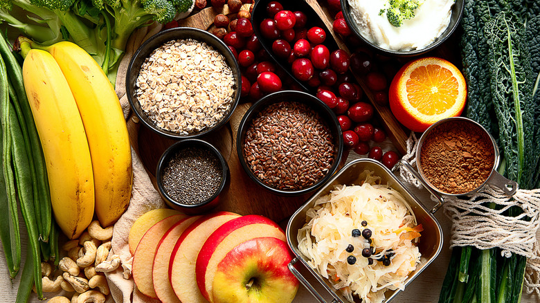 High fiber foods arranged on a table