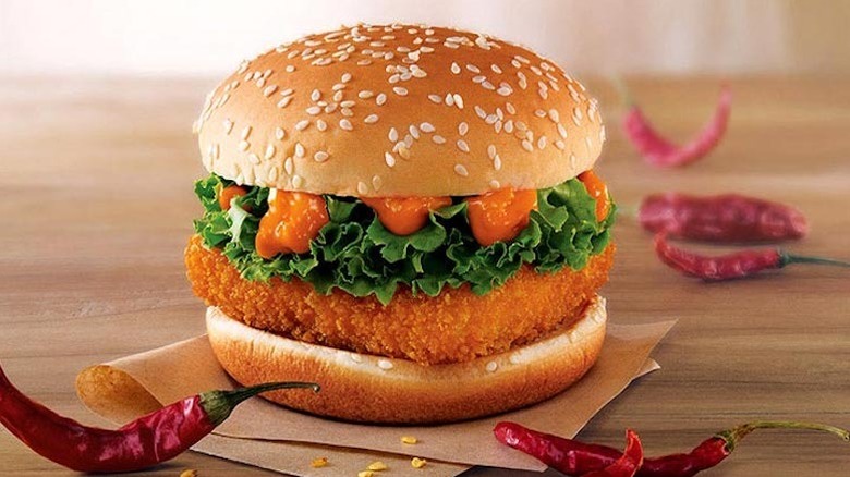 spicy paneer burger on display