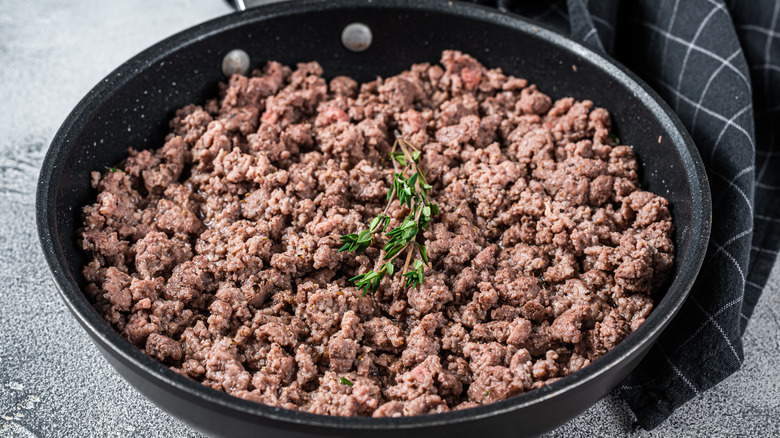 browned beef in pan