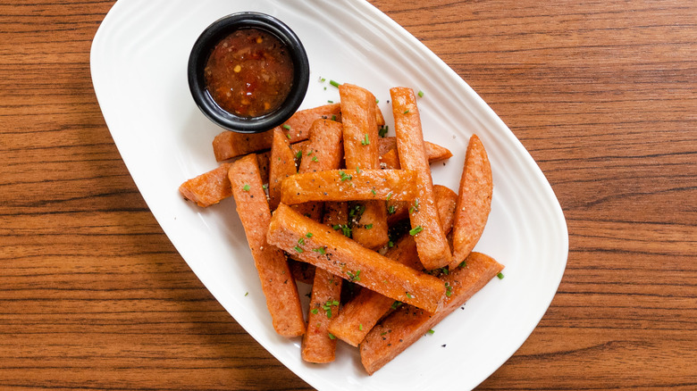 Fried Spam with a sweet chili dipping sauce