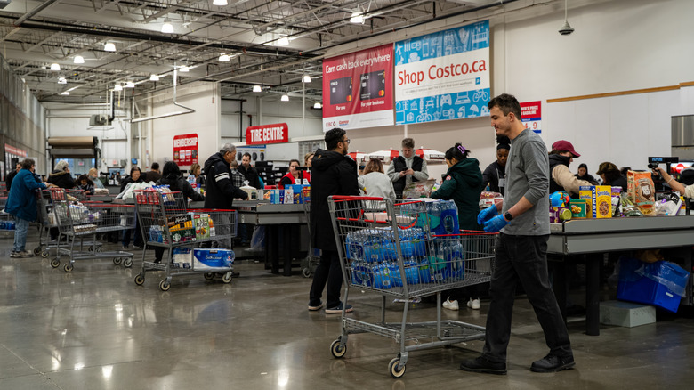 Crowded Costco checkout area