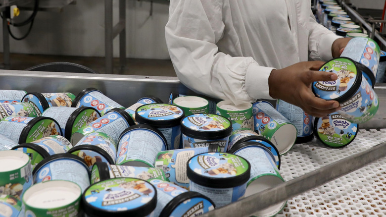 Production line at Ben & Jerry's factory.