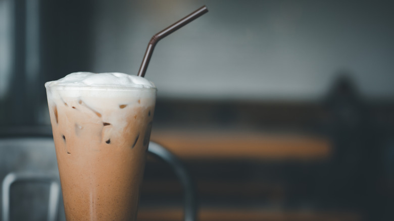 Close up of iced coffee with cold foam