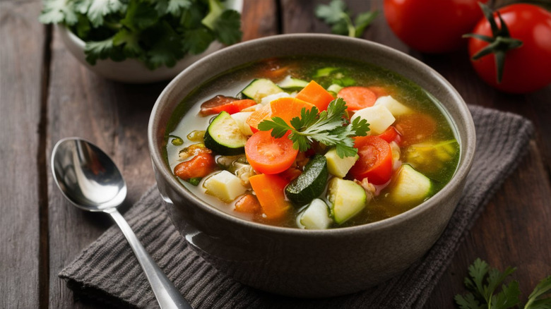 hearty vegetable soup in a bowl
