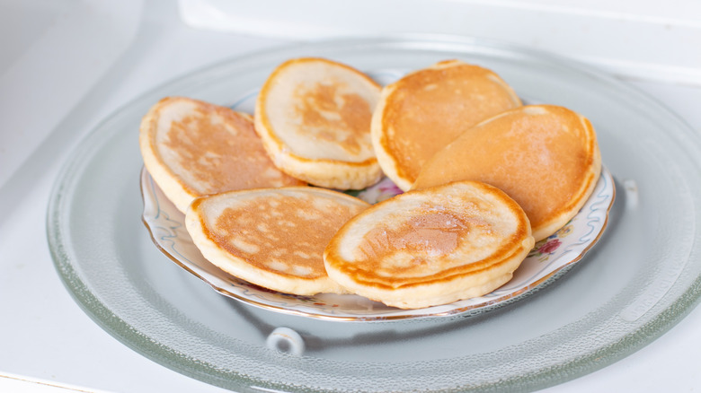 Pancakes on a plate in the microwave