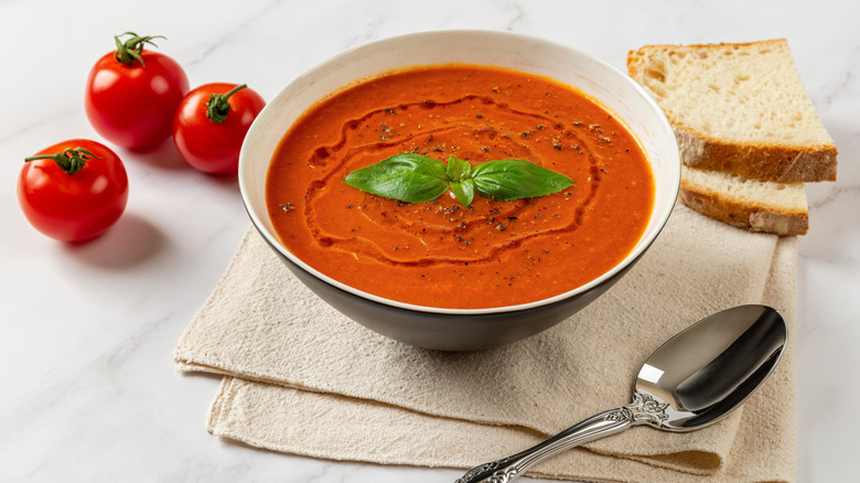 tomato soup with basil and bread