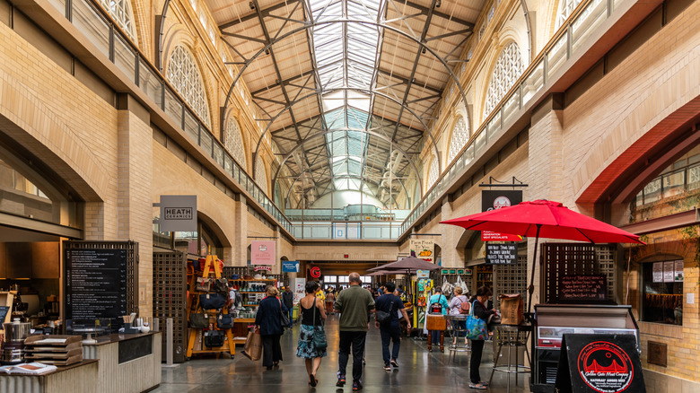 People walking through the marketplace inside San Francisco's Ferry Building