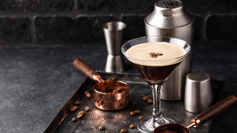 An espresso martini cocktail in a cocktail glass