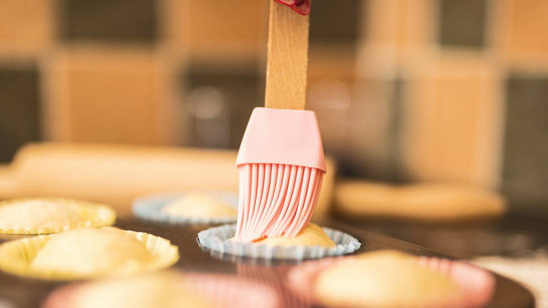 Pink silicone pastry brush