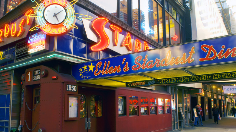 The exterior of Ellen's Stardust Diner in NYC