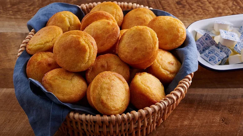 Basket of Cracker Barrel cornbread muffins
