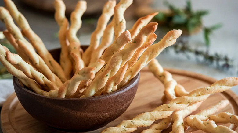 Grissini breadsticks in a bowl