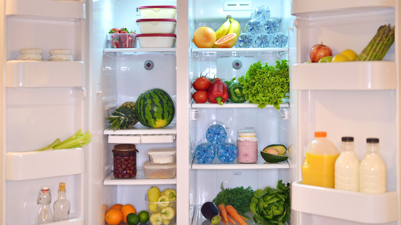 a fridge stock with visible produce on shelves